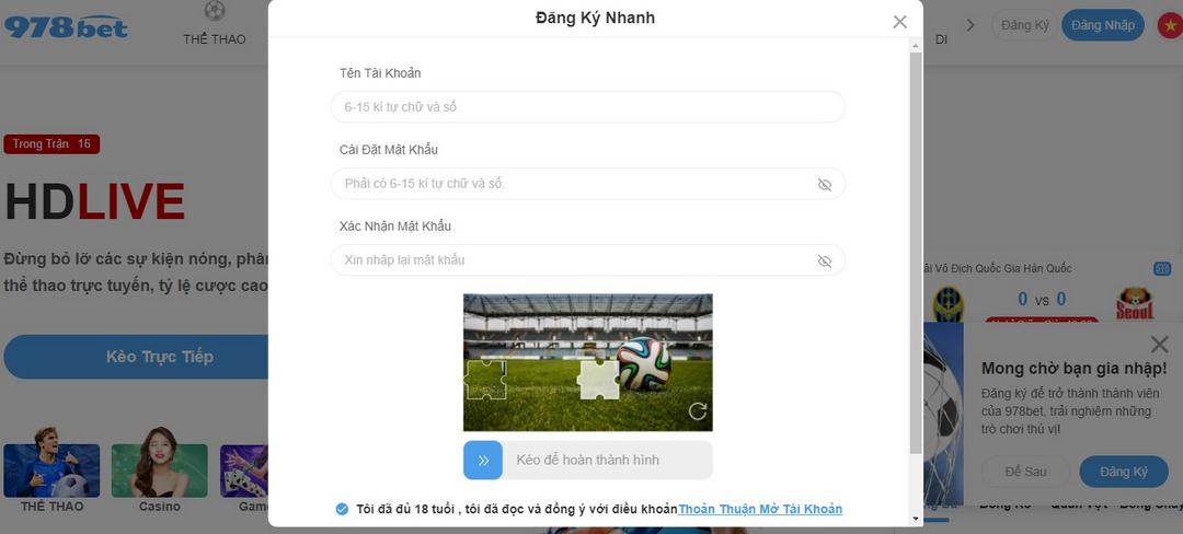 Đăng ký tài khoản nhanh chóng tại 978bet